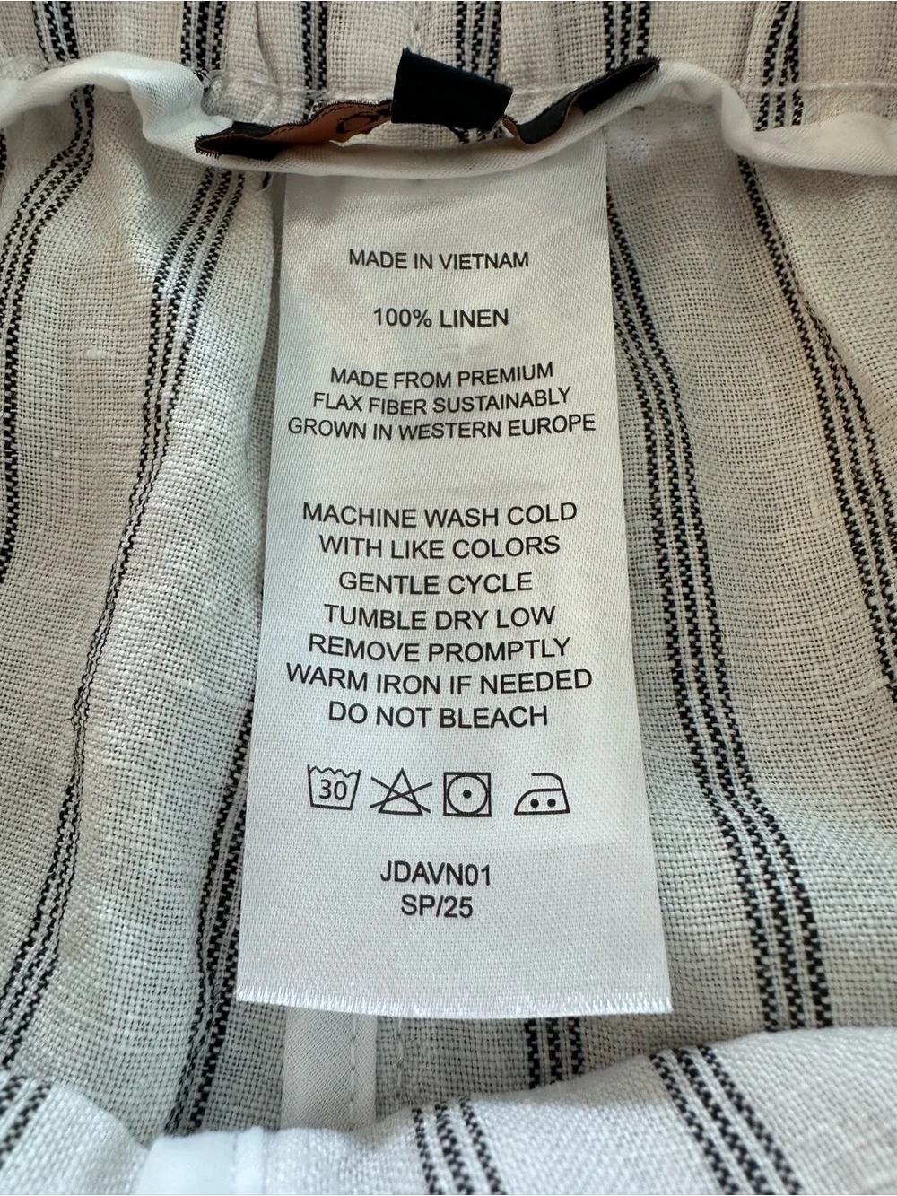 Quince 100% European Linen Pants Oatmeal Black Stripe Quiet Luxury Size Large